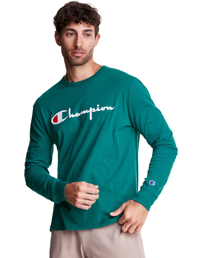 Champion Long-Sleeve Lightweight Script Logo T-Shirt Heren - Turquoise - Belgie 2750ODCSY